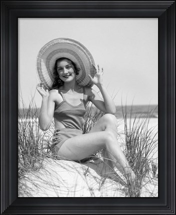 Framed 1920s 1930 Smiling Bathing Beauty Print