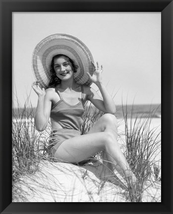 Framed 1920s 1930 Smiling Bathing Beauty Print