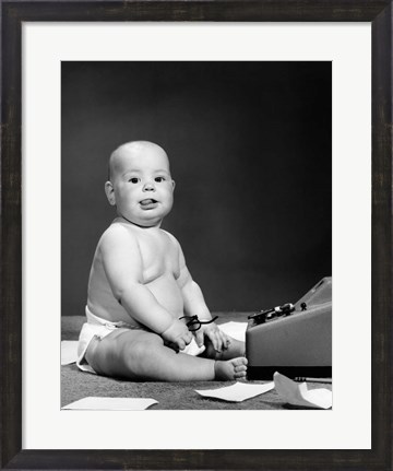 Framed 1950s 1960s Baby In Diaper Sticking Out Tongue Print