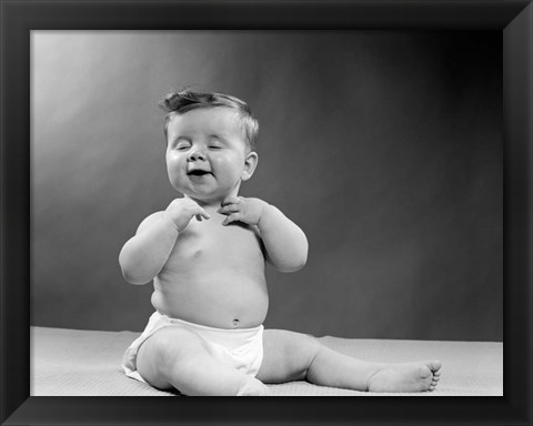 Framed 1950s Baby Seated With Eyes Closed Print