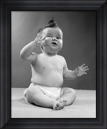 Framed 1950s Baby Sitting Funny Face Expression Print