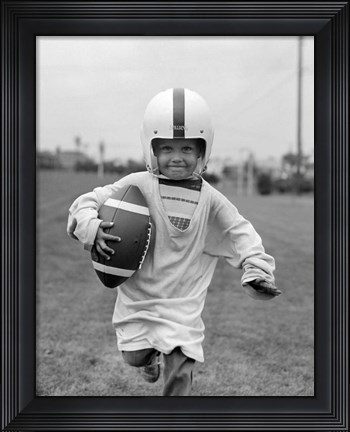 Framed 1950s Boy In Oversized Shirt And Helmet Print