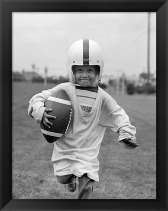 Framed 1950s Boy In Oversized Shirt And Helmet Print