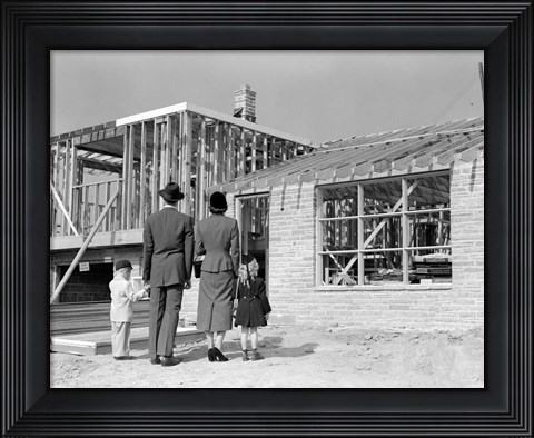 Framed 1950s Family Looking At New Home Print