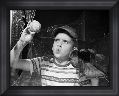 Framed 1950s Boy In Tee-Shirt And Cap Print