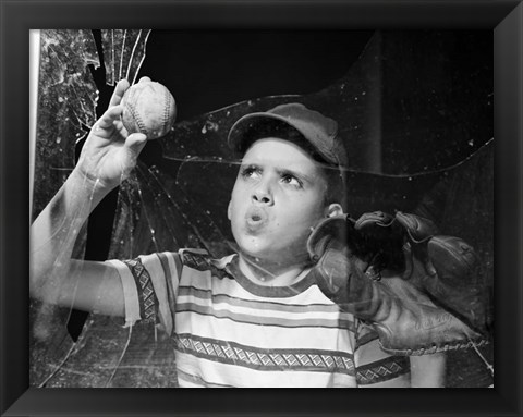 Framed 1950s Boy In Tee-Shirt And Cap Print