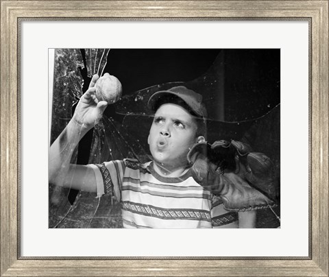 Framed 1950s Boy In Tee-Shirt And Cap Print