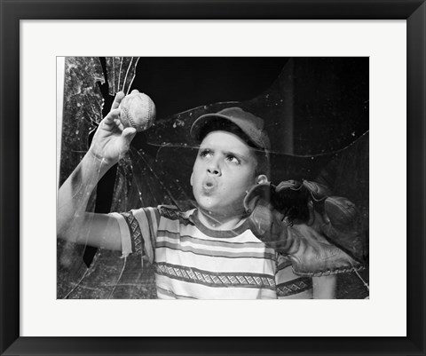 Framed 1950s Boy In Tee-Shirt And Cap Print