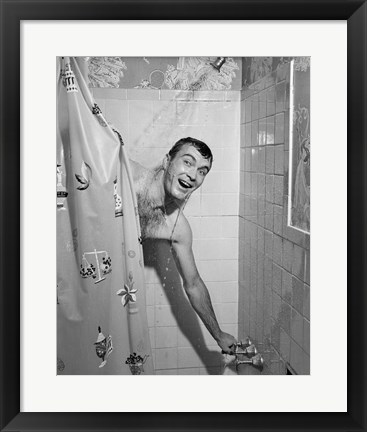 Framed 1950s Man In Shower Print