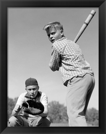 Framed 1950s Teen Boy At Bat Print