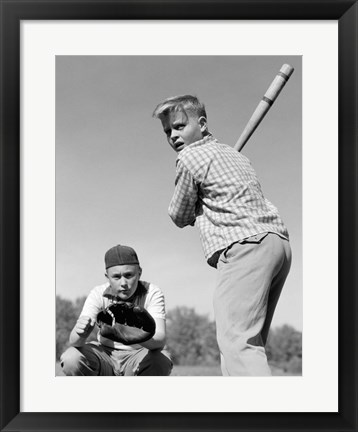 Framed 1950s Teen Boy At Bat Print