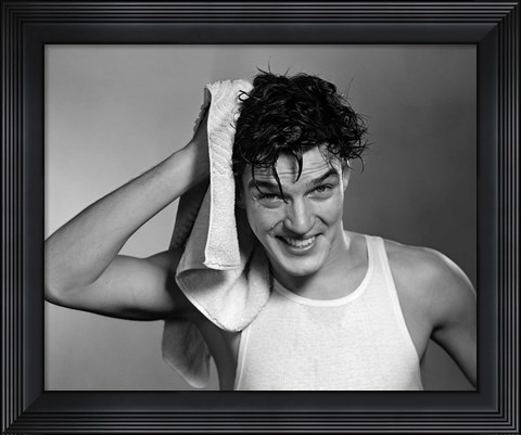 Framed 1950s Man Drying Hair Print