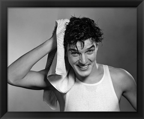 Framed 1950s Man Drying Hair Print