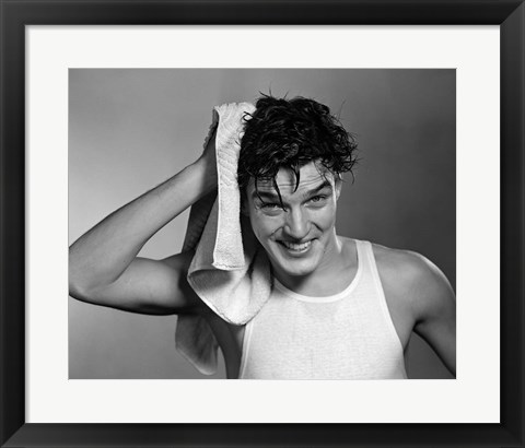 Framed 1950s Man Drying Hair Print