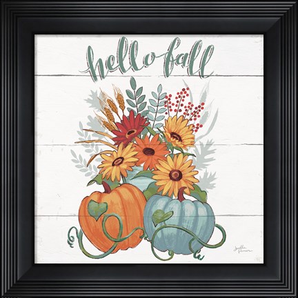 Framed Fall Fun II - Gray and Blue Pumpkin Print