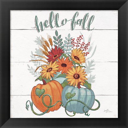 Framed Fall Fun II - Gray and Blue Pumpkin Print