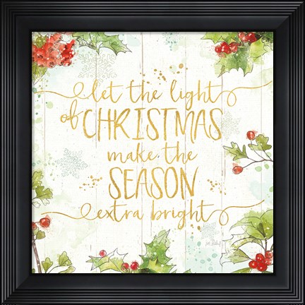 Framed Christmas Sentiments II Gold on Wood Print