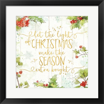 Framed Christmas Sentiments II Gold on Wood Print