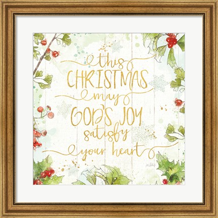 Framed Christmas Sentiments III Gold on Wood Print