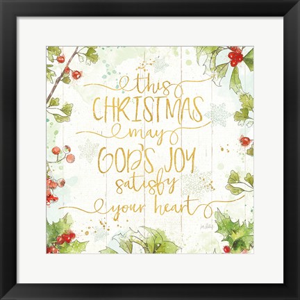 Framed Christmas Sentiments III Gold on Wood Print