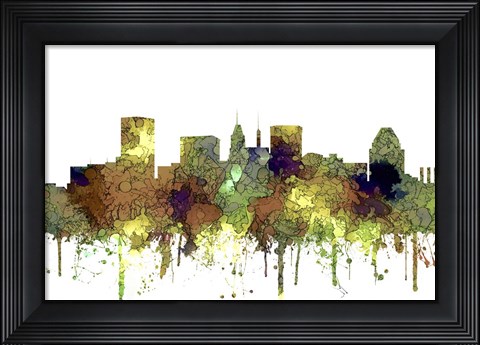 Framed Baltimore Maryland Skyline - Safari Buff Print