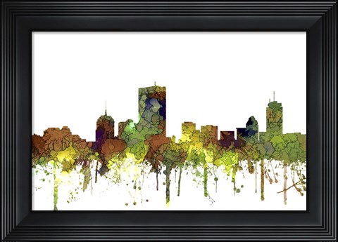 Framed Boston Mas Skyline - Safari Buff Print
