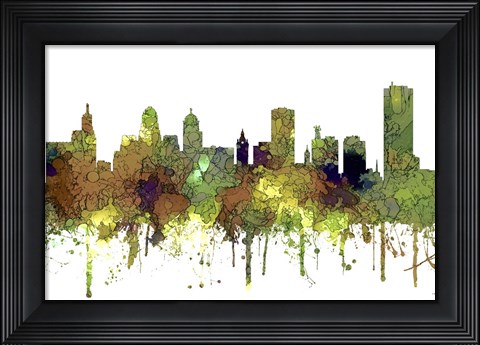 Framed Buffalo New York Skyline - Safari Buff Print