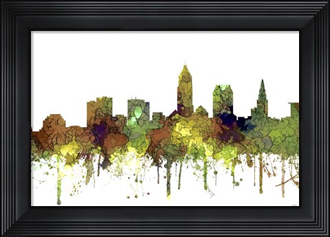 Framed Cleveland Ohio Skyline - Safari Buff Print