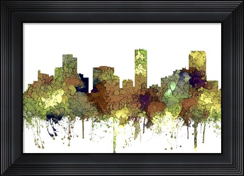 Framed Denver Colorado Skyline - Safari Buff Print
