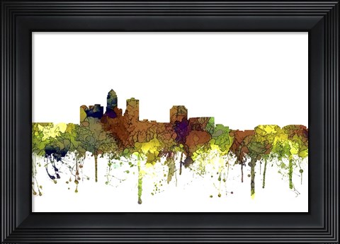 Framed Des Moines Iowa Skyline - Safari Buff Print