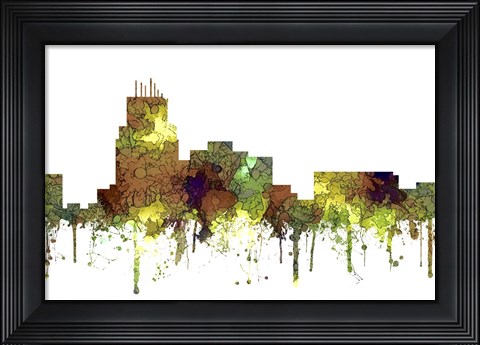Framed Durham North Carolina Skyline - Safari Buff Print