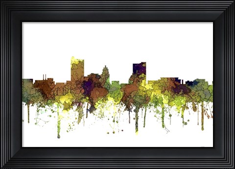 Framed Fort Wayne Indiana Skyline - Safari Buff Print