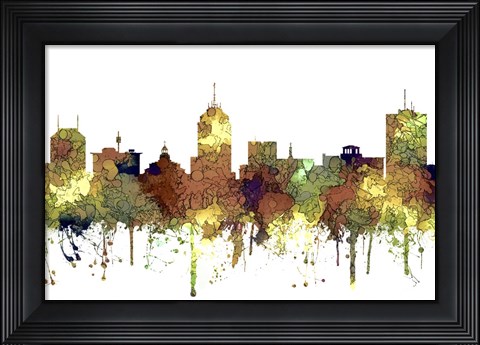 Framed Fresno California Skyline - Safari Buff Print