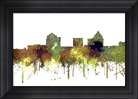 Framed Greensboro North Carolina Skyline - Safari Buff Print
