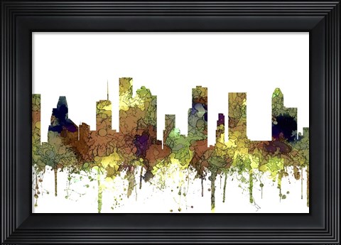 Framed Houston Texas Skyline - Safari Buff Print