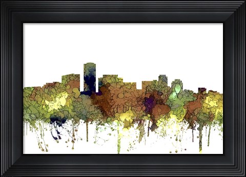 Framed Long Beach California Skyline - Safari Buff Print