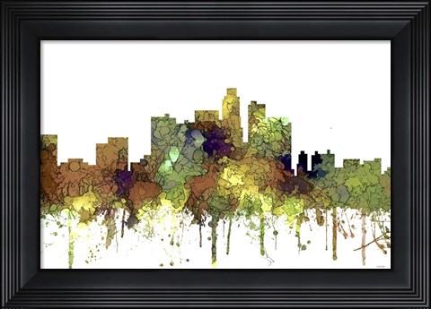 Framed Los Angeles California Skyline - Safari Buff Print