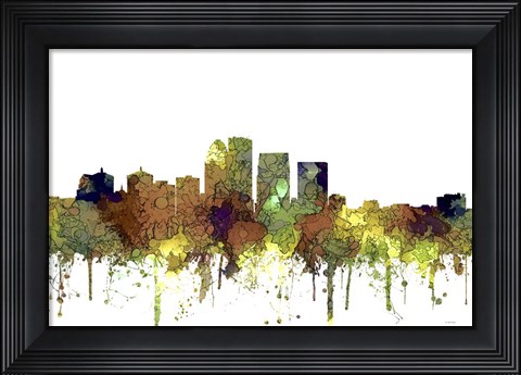 Framed Louisville Kentucky Skyline - Safari Buff Print