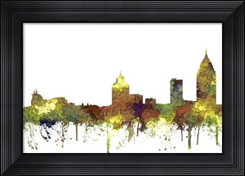 Framed Mobile Alabama Skyline - Safari Buff Print