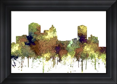 Framed Montgomery Alabama Skyline - Safari Buff Print
