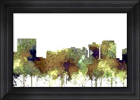 Framed Newport News Virginia Skyline - Safari Buff Print