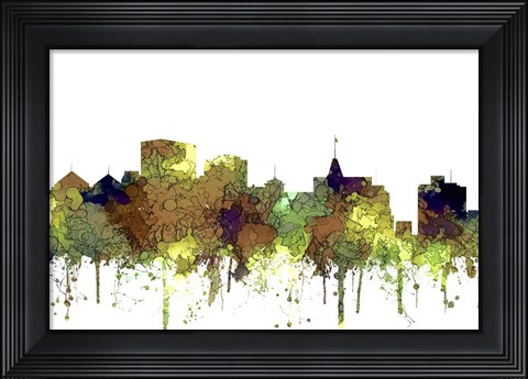 Framed Oakland California Skyline  Safari Buff Print