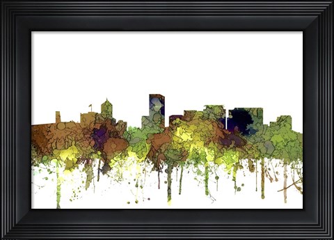 Framed Portland Oregon Skyline - Safari Buff Print