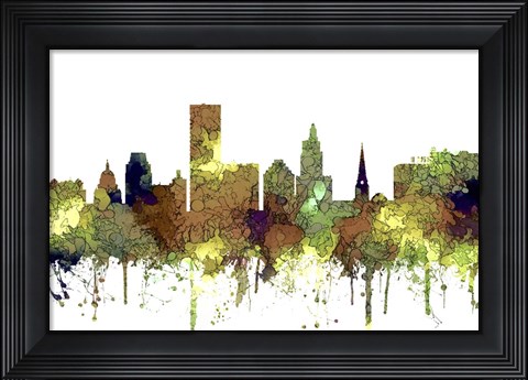 Framed Providence Rhode Island Skyline - Safari Buff Print
