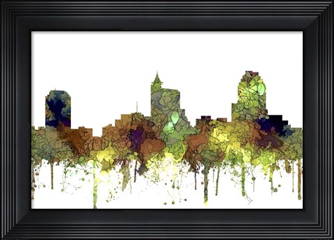 Framed Raleigh North Carolina Skyline - Safari Buff Print