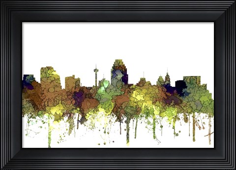 Framed San Antonio Texas Skyline - Safari Buff Print
