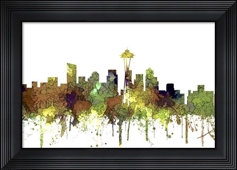 Framed Seattle Washington Skyline - Safari Buff Print