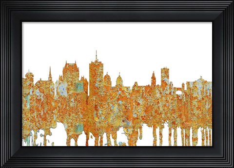 Framed Quebec City QueSkyline - Rust Print