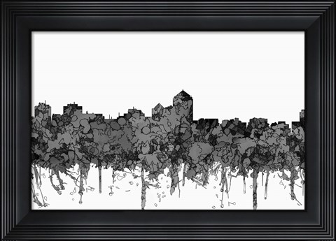Framed Albuquerque New Mexico Skyline - Cartoon B&amp;W Print