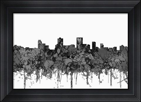Framed Anchorage Alaska Skyline - Cartoon B&amp;W Print